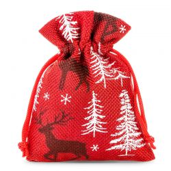 Woreczki jutowe z nadrukiem 8 x 10 cm - czerwone / renifer Woreczki na Boże Narodzenie