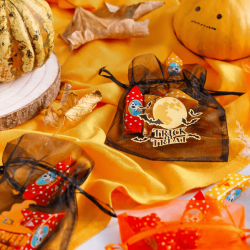 Woreczki Halloween z organzy 12 x 15 cm - mix wzorów i kolorów Małe woreczki 12x15 cm