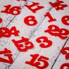 Kalendarz adwentowy woreczki jutowe 12 x 15 cm - brązowe jasne + czerwone numery Zestawy