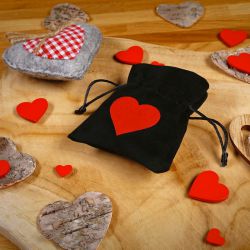 Woreczki welurowe 8 x 10 cm - czarne - serce Walentynki