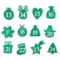 Numery samoprzylepne 1-24 - zielone MIX Boże Narodzenie
