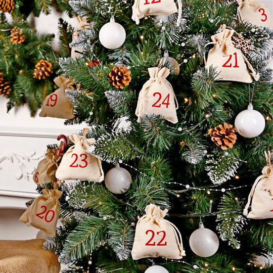 Advent garland made of printed bags