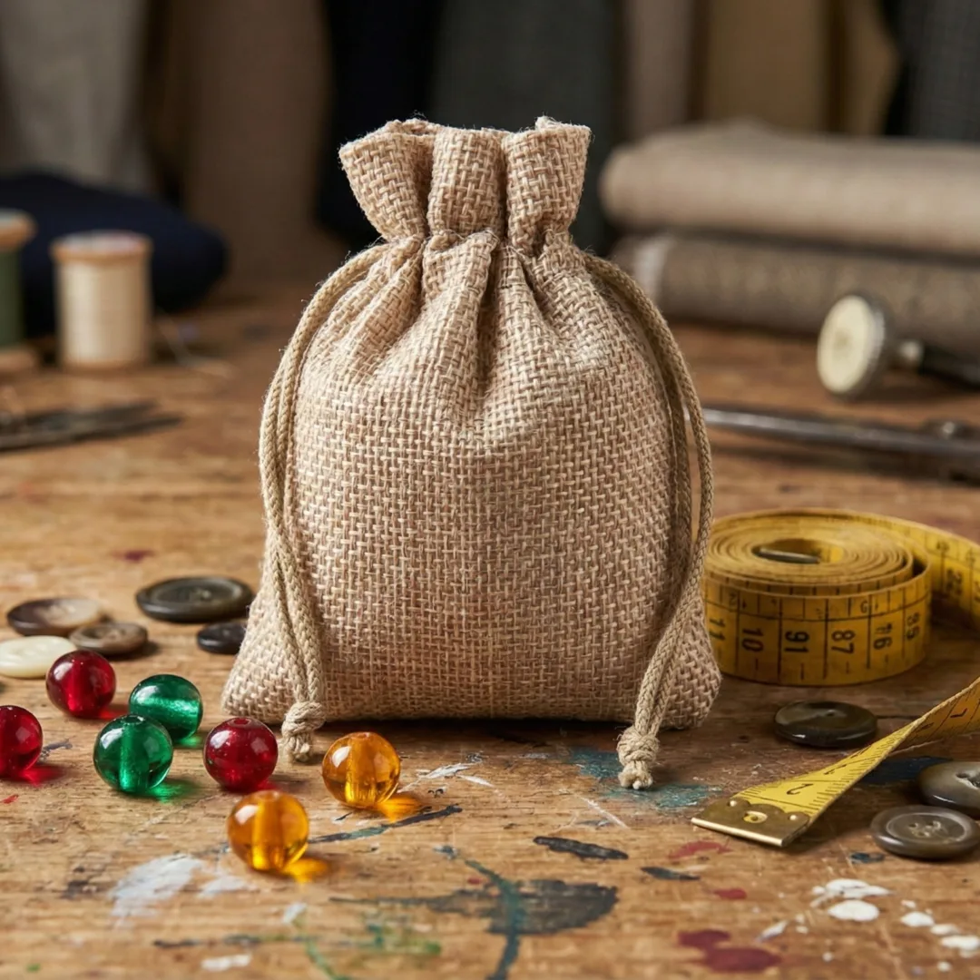 Woreczki jutowe ze sznurkiem ściągającym.