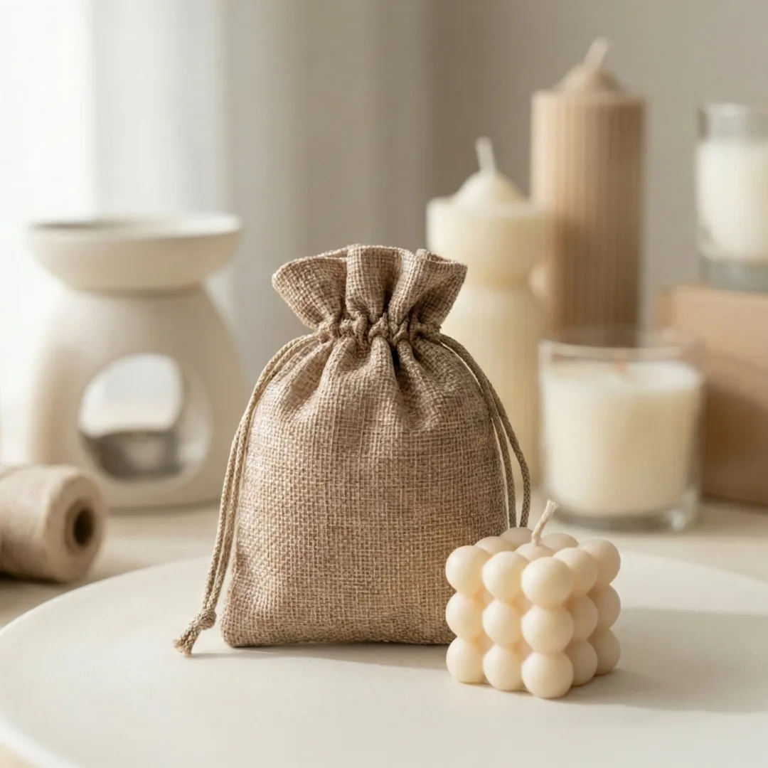 Woreczki jutowe dekoracyjne na świece.