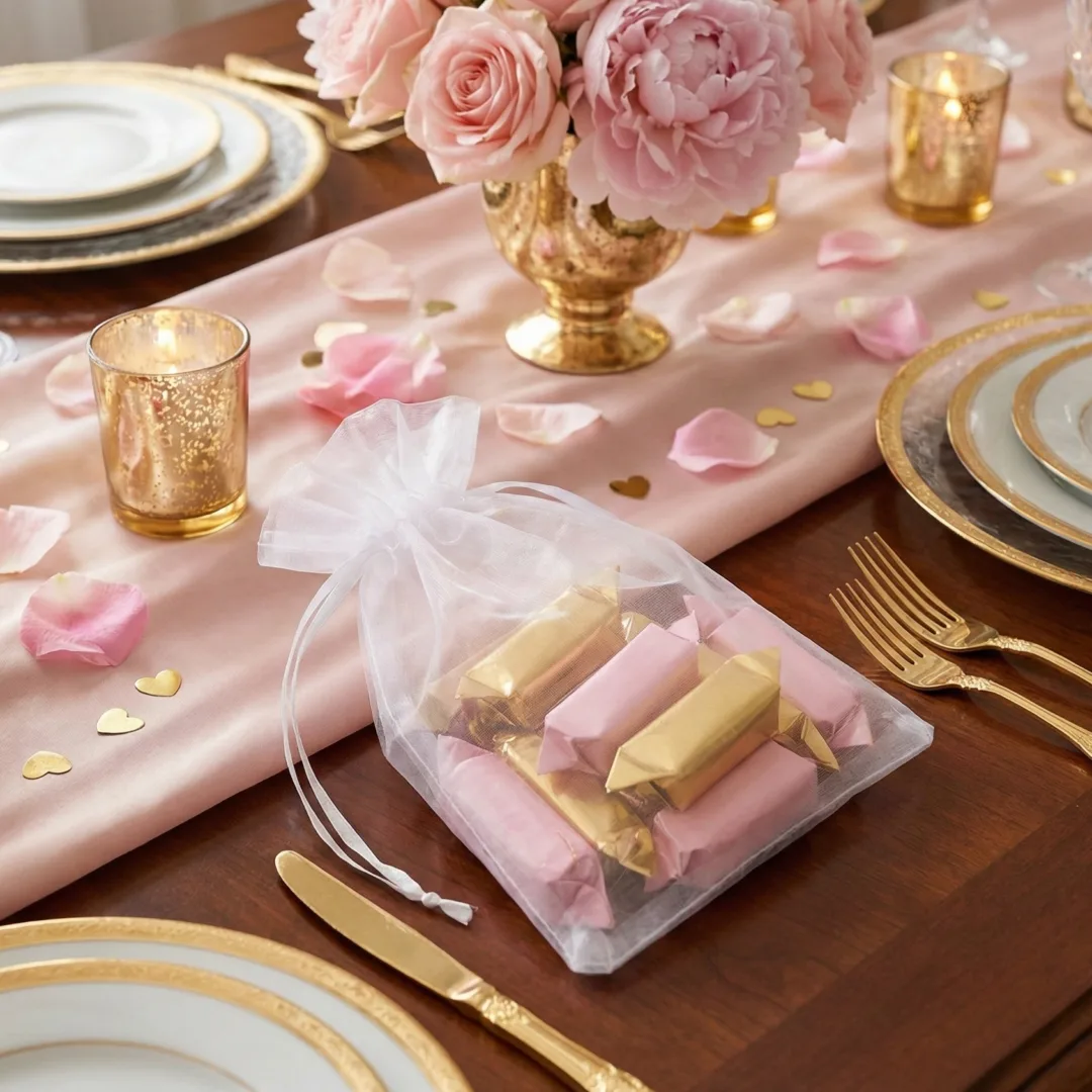 Organza woreczki idealne na stół weselny jako podziękowanie dla gości