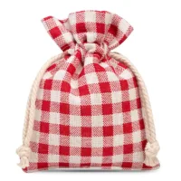 Woreczki à la lniane z nadrukiem 10 x 13 cm - naturalne / czerwona krata Małe woreczki 10x13 cm