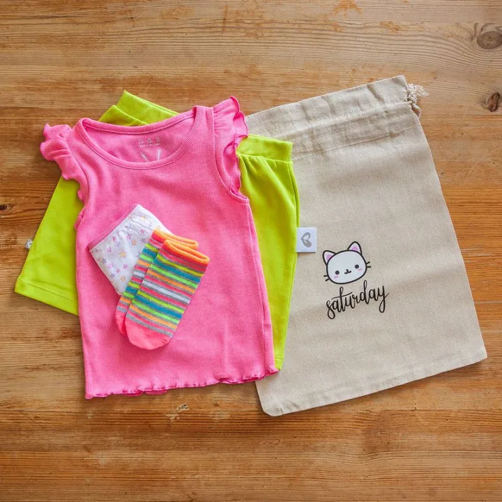 Worki à la lniane 30 x 40 cm z nadrukiem - 7 dni tygodnia Zestawy