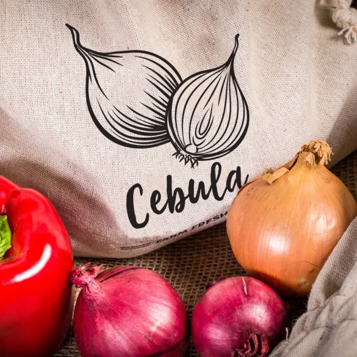 À la lniane worki na warzywa (3 szt.) i bawełniane torby na zakupy (2 szt.) Woreczki z organzy