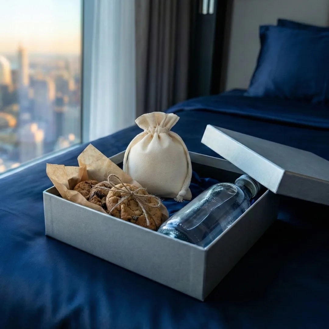 Mini woreczki bawełniane z naturalnej tkaniny w boksie prezentowym