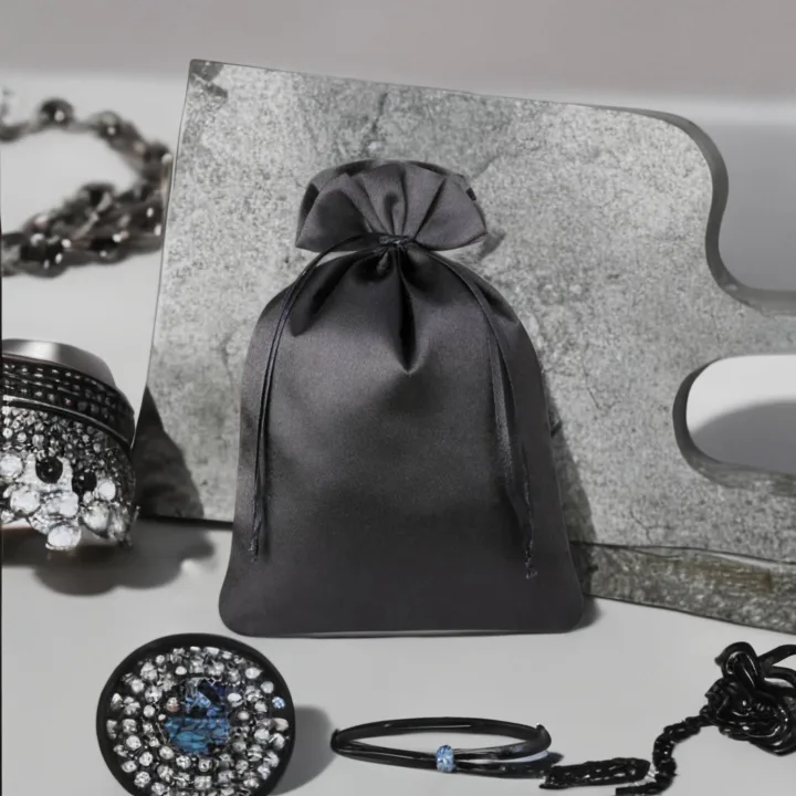 Woreczki satynowe 15 x 20 cm - czarne Świeczki