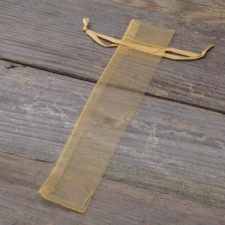 Woreczki z organzy 3,5 x 19 cm - złote Walentynki