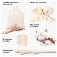 Woreczki bawełniane - zbliżenie na splot oraz strukturę tkaniny