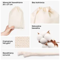 Zbliżenie na strukturę tkaniny - woreczki bawełniane 145g