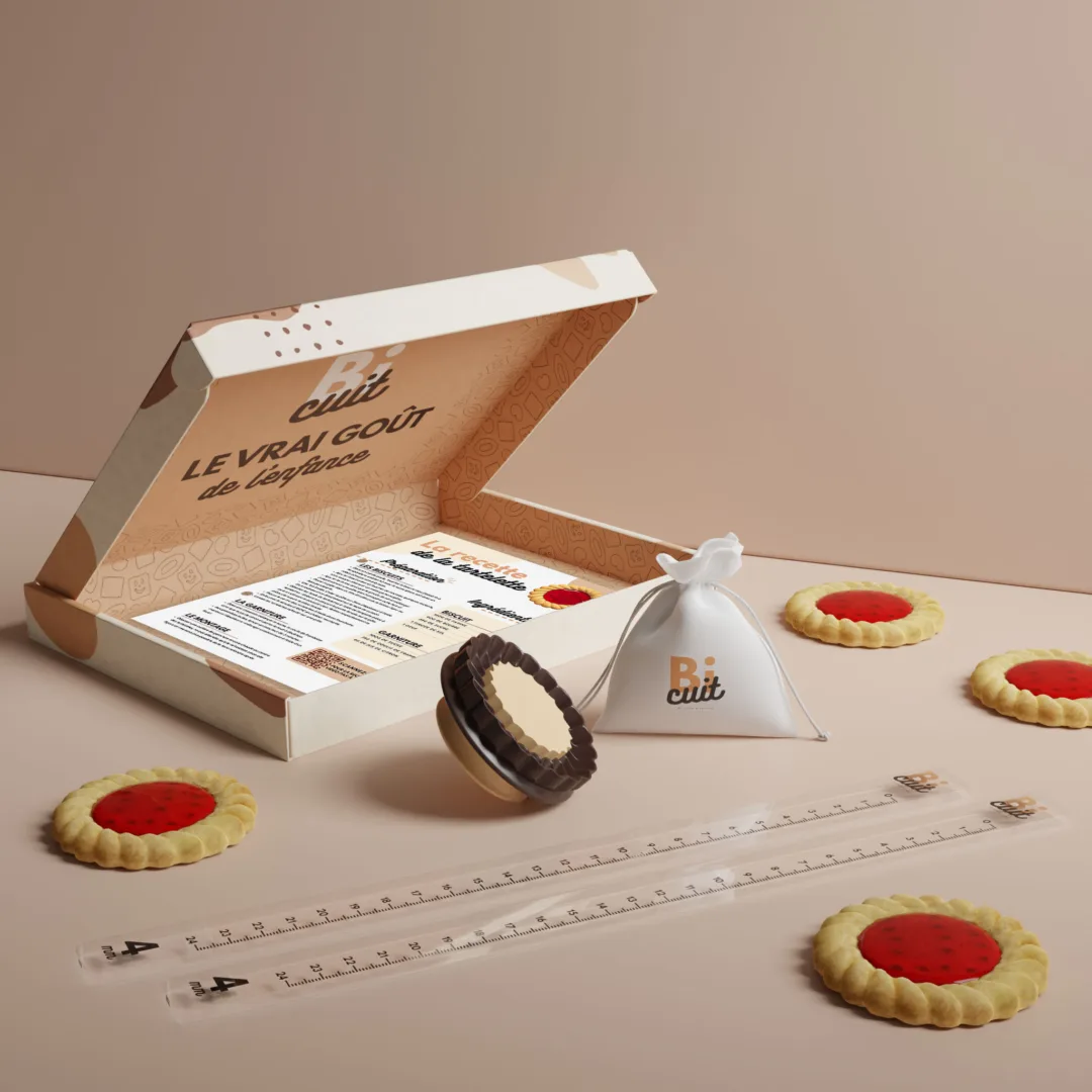 Białe woreczki welurowe z logo firmy - realizacja Saketos dla marki Bicuit