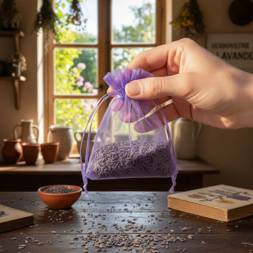 Organzowe woreczki na suszoną lawendę, kolor fioletowy