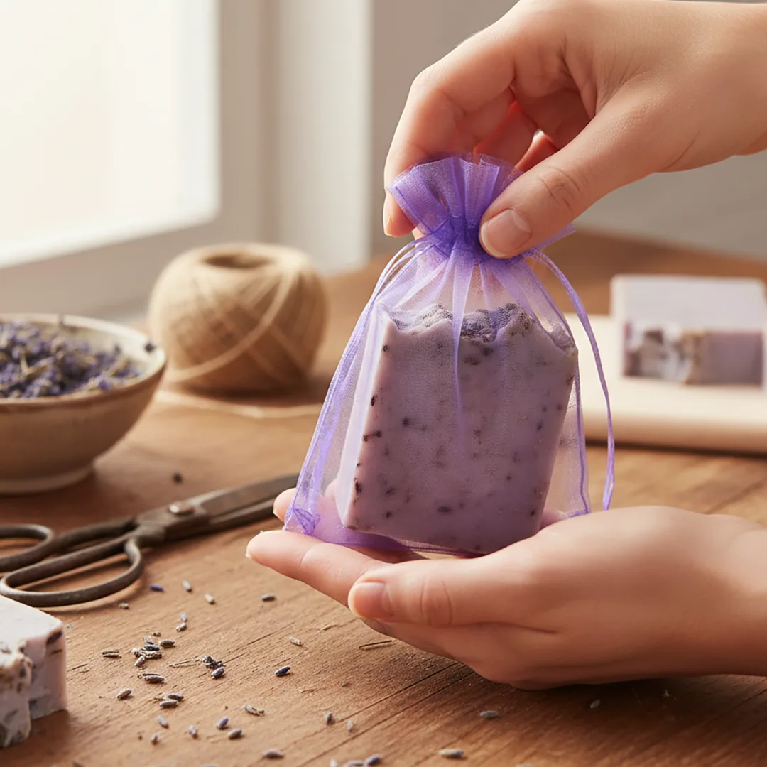 Fioletowe woreczki z organzy 9 x 12 cm - 25 sztuk