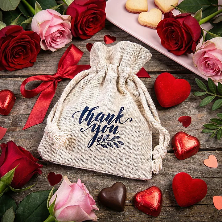 Lniany woreczek walentynkowy z napisem Thank You