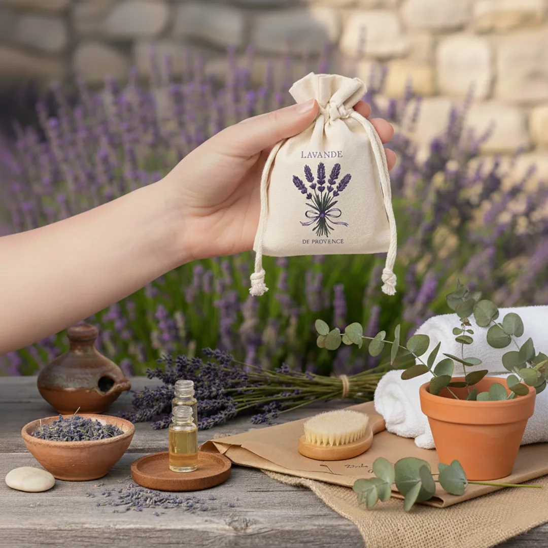 Naturlane, bawełniane woreczki z lawendowym nadrukiem, rozmiar 9x12cm