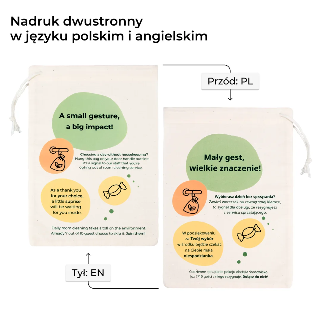 Hotelowy woreczek bawełniany z nadrukiem dwustronnym