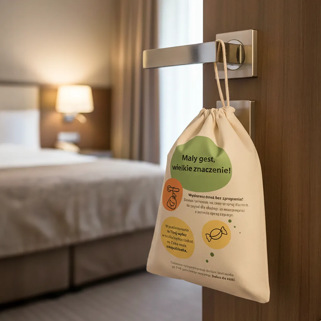 Bawełniany woreczek hotelowy do programu dzień bez sprzątania