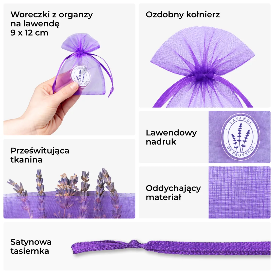 Woreczki na lawendę z organzy 9 x 12 cm - fioletowy woreczek zapachowy