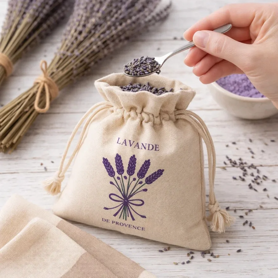 Bawełniany woreczek napełniany suszem lawendowym