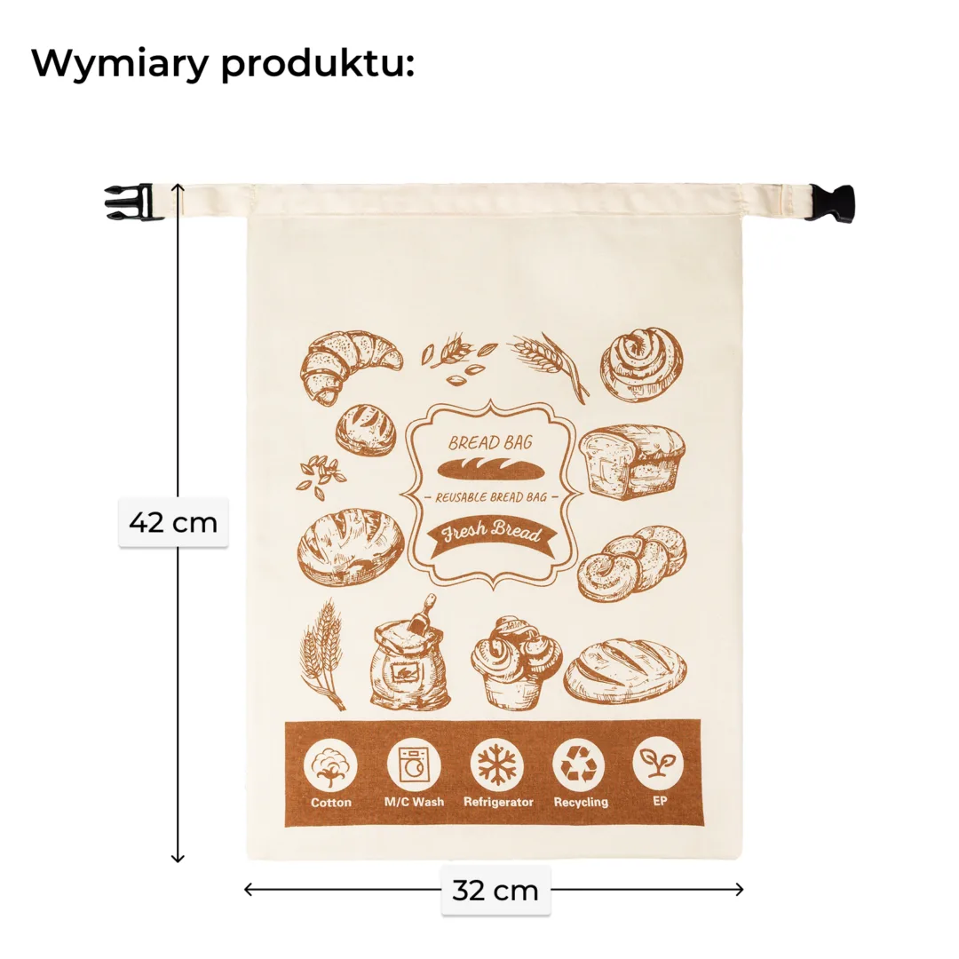 Bawełniany worek na chleb z klamrą do zamykania i nadrukiem z przodu Bread Bag
